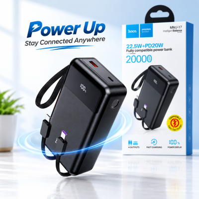 Hoco MMJ-17 20000mAh Fast Charging Power Bank – 22.5W & PD 20W Portable Charger with Dual Outputs, LED Digital Display & Multi-Protection Safety